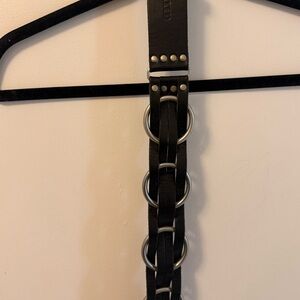 BOHO- Women’s Black Leather & Silver Rings Belt- 42” Length